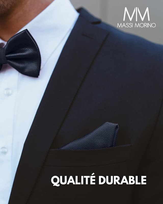 Detalle de Massi Morino nœud papillon homme avec pochette assortie et boucle réglable, set pour mariage