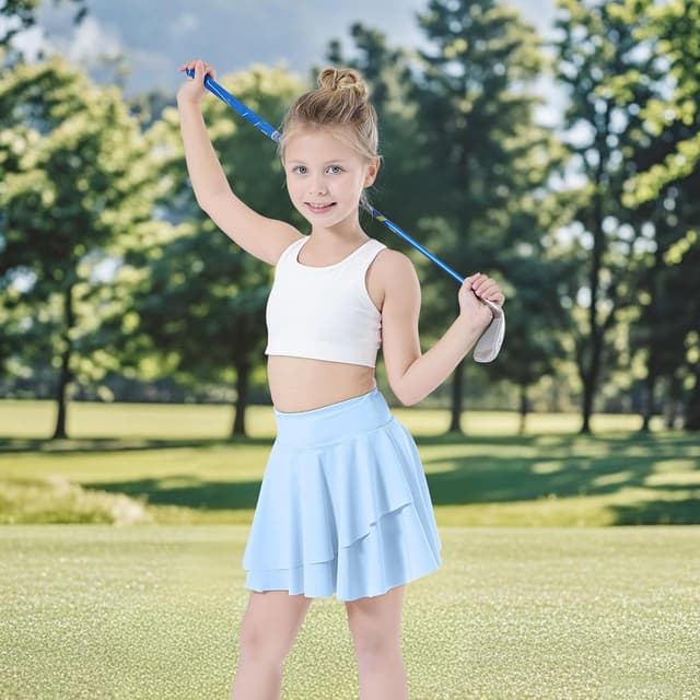 Detalle de Bezioner Girls Pleated Tennis Skirt with Built-in Shorts, High Waist Skorts (Nylon & Spandex)