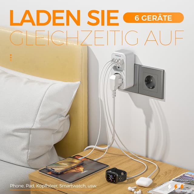 Thumbnail 3 de TESSAN Doppelstecker Steckdose 6 in 1