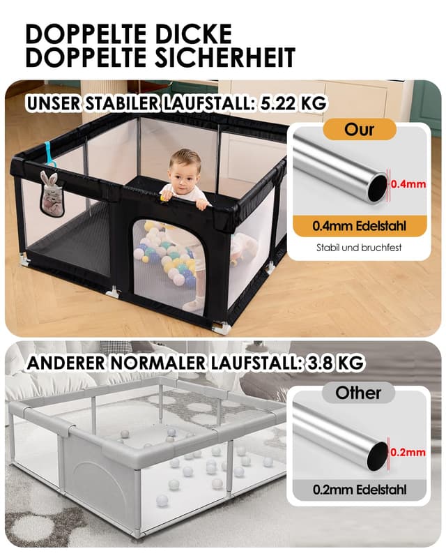 Detalle 2 de derimkcoa Laufstall für Babys mit atmungsaktivem Mesh (130x130x66 cm) – tragbar für drinnen & draußen