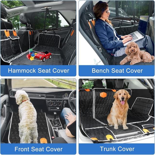 Detalle de OneAmg Hundedecke Auto für Rückbank mit Sichtfenster, Seitenschutz & Sicherheitsgurt (130 x 139 cm)