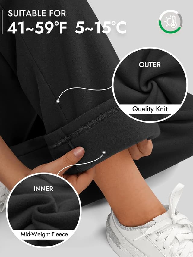 Detalle de ATHMILE Women’s Fleece-Lined Baggy Sweatpants with Drawstring Waist and Straight-Leg Pockets