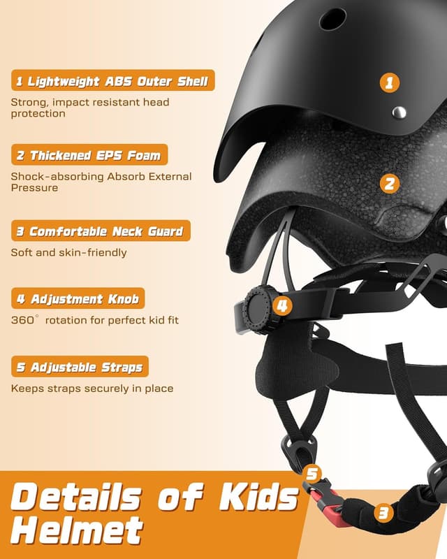 Detalle de Kids Bike Helmet Set with Adjustable Helmet, Pads & Wrist Guards (Ages 2–14)