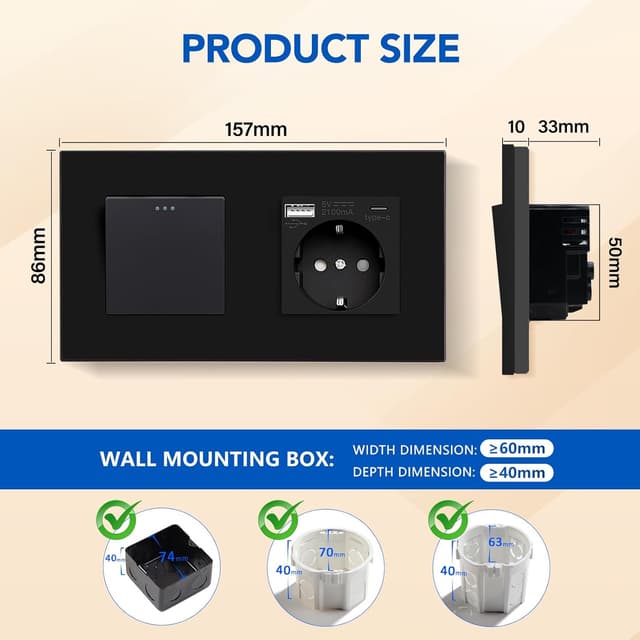 Thumbnail 1 de BSEED Interruptor de pared con enchufe 16A