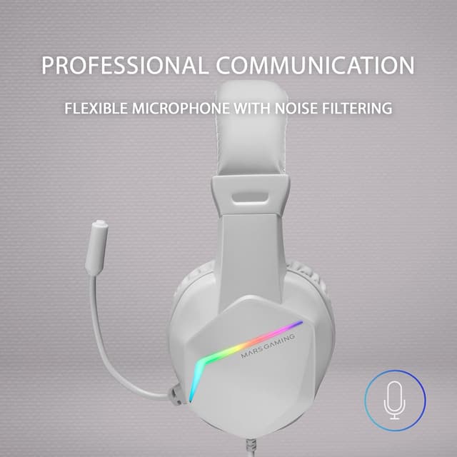 Detalle de Mars Gaming MH122W – Over-Ear Gaming-Kopfhörer mit Mikrofon, FRGB und passiver Geräuschunterdrückung (weiß, Large)