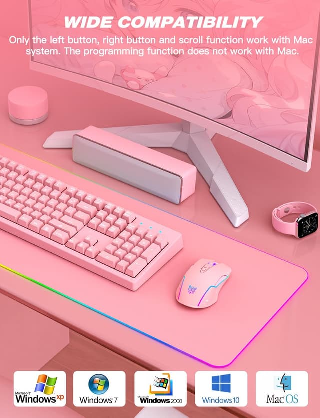 Thumbnail 6 de ONITOON Wireless Gaming Mouse in Pink (2.4G) with RGB, 5 DPI levels and USB-C recharge