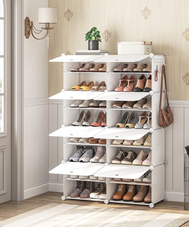 Detalle 2 de HOOBRO Scarpiera con 8 scomparti e sportello EWT28SC01G1, scaffale componibile in plastica