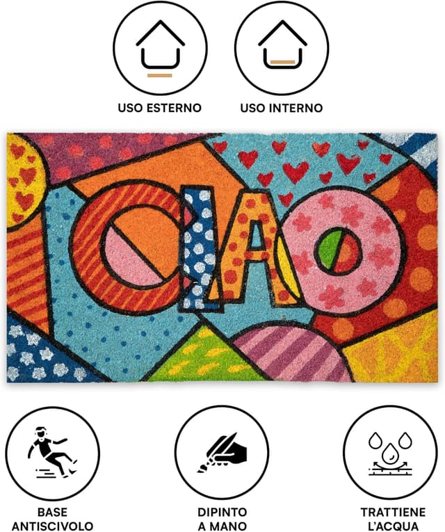 Detalle de Baroni Home Zerbino da Esterno in Cocco con Base in PVC dipinto a mano stile siciliano 70x40 cm