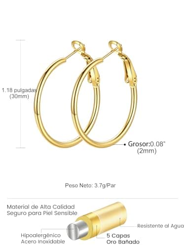 Thumbnail 7 de GoldChic pendientes de aro dorados en acero inoxidable 316L, 30 mm (aros pequeños finos minimalistas)