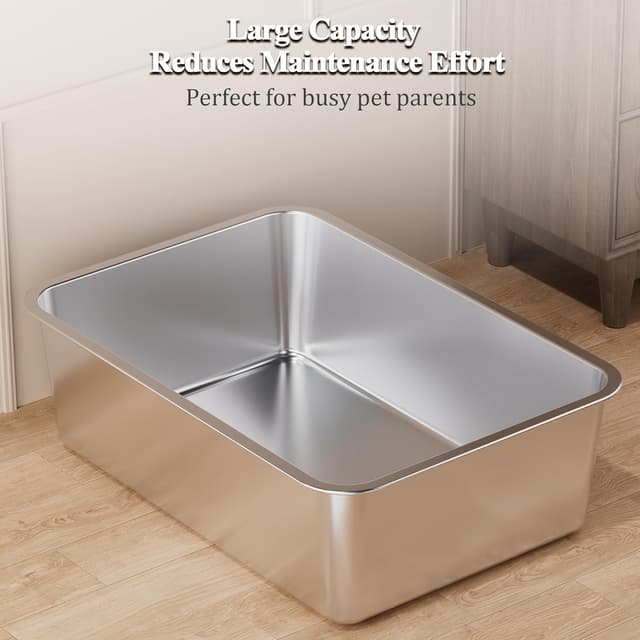 Detalle de Vealind Stainless Steel Open Cat Litter Tray (Heavy Duty, 60L)