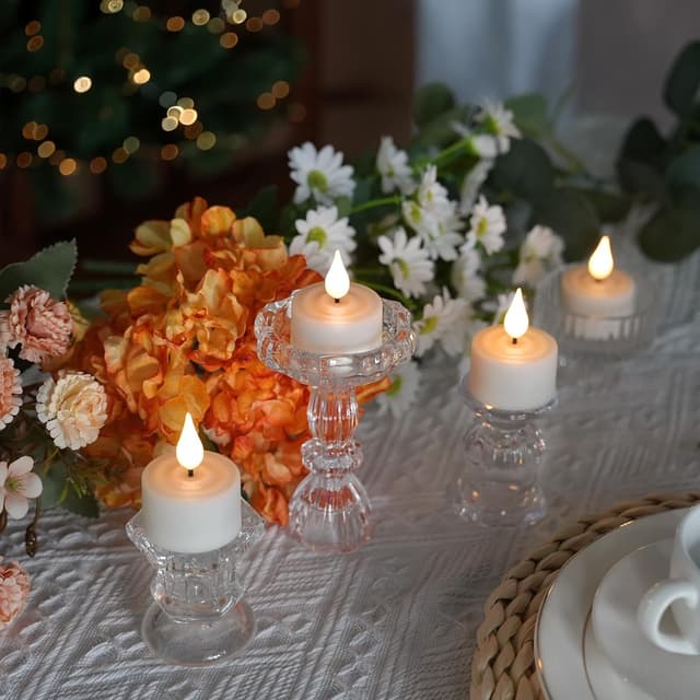 Detalle de Cibnew wiederaufladbare LED-Teelichter mit Timer & Fernbedienung (12 Stück, Beige)