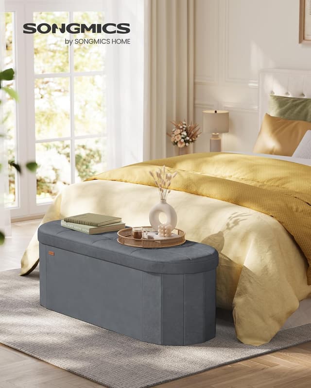 Detalle 2 de Songmics Cassapanca 110 L in velluto grigio