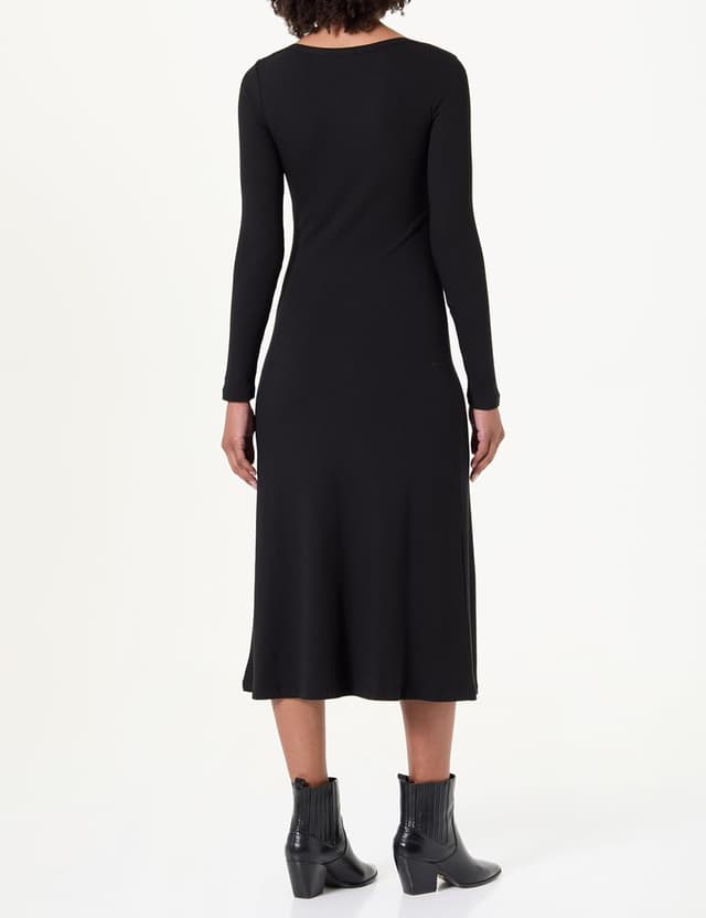 Detalle de Tommy Hilfiger women’s ribbed midi fit & flare dress with boat neckline, Black, XL