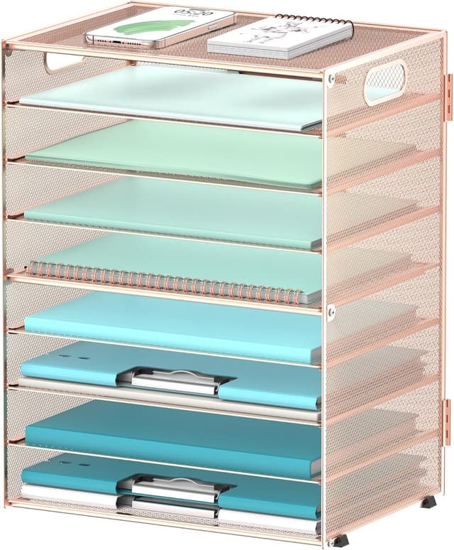 Detalle de SUPEASY 9-Stufen Papier-Briefablage mit Griffen – Schreibtisch-Organizer aus Mesh, schwarz