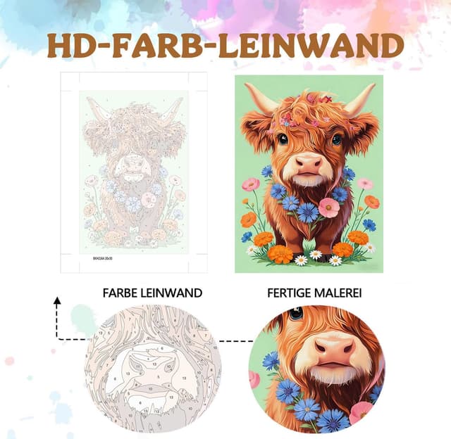 Detalle de Gemartmall Kuh Malen nach Zahlen Tiere 20x20 cm