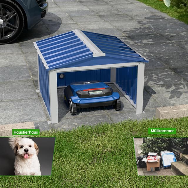 Detalle de SUPEER Metall-Mähroboter-Garage mit Satteldach für Rasenmähroboter und Kleingeräte, schwarz (ca. 62 × 90,5 × 88,8 cm)