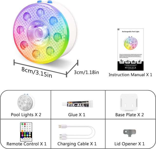 Thumbnail 6 de idyl light Unterwasser-Poolbeleuchtung, wiederaufladbar mit Fernbedienung (2 Stück, IP68)