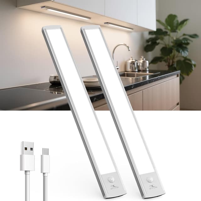 Detalle de TANSOOL+ 40cm Under-Cabinet Kitchen Lights (Motion Sensor) – USB-C Rechargeable LED, 2 Pack