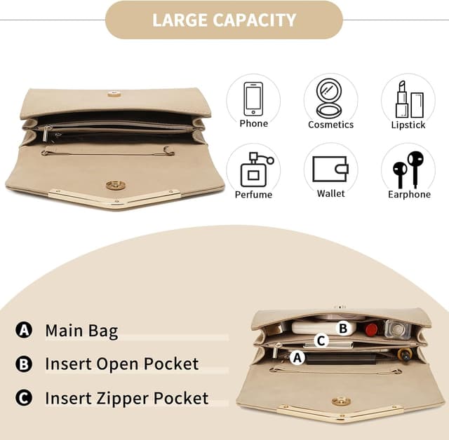 Thumbnail 6 de Miss Lulu pochette et clutch femme avec chaîne et compartiment zippé – modèle pratique