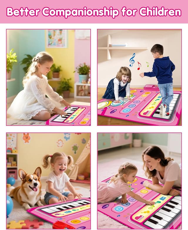 Detalle de DQMOON Musical Mat with Piano & Drum (Adjustable Volume) for 12–18 Months, Pink
