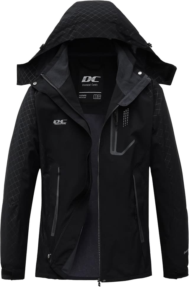 Detalle de DCmount Regenjacke Damen wasserdicht mit abnehmbarer Kapuze – Softshell-Übergangsjacke fürs Outdoor-Training