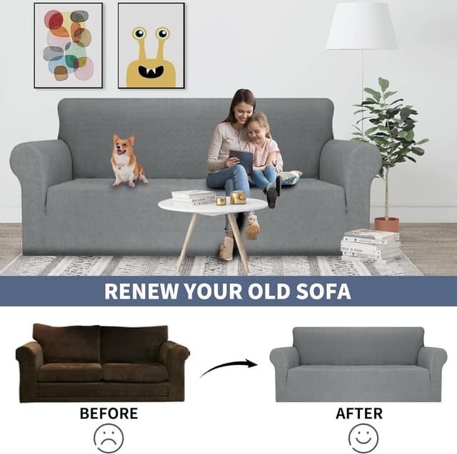 Detalle de Ystyle Copridivano 4 posti con braccioli super elasticizzato antigraffio grigio chiaro