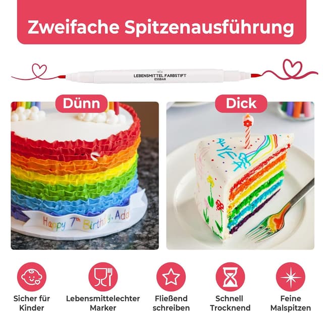 Detalle de He-Ju Lebensmittelstifte essbar 10er Set (vegan, glutenfrei, ohne E171) in 10 Regenbogenfarben