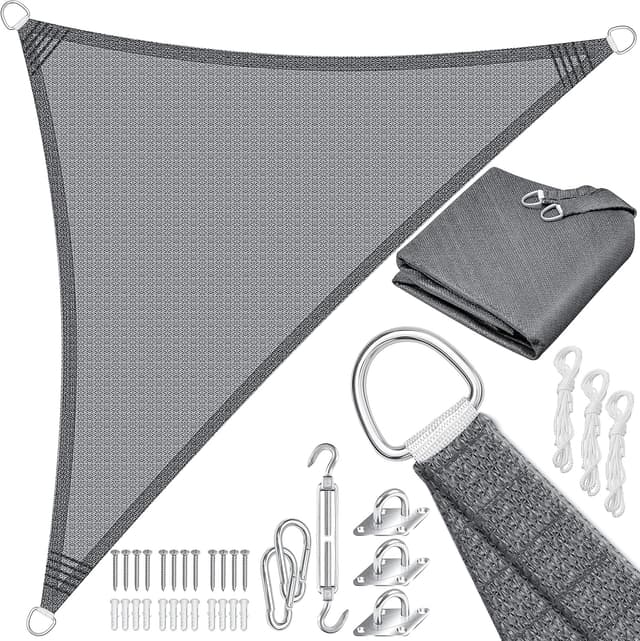 Detalle de KESSER® Sonnensegel Sonnenschutz Windschutz aus HDPE-Gewebe, dreieckig 2,5 x 2,5 x 3,5 m (5-fach quer vernäht) grau