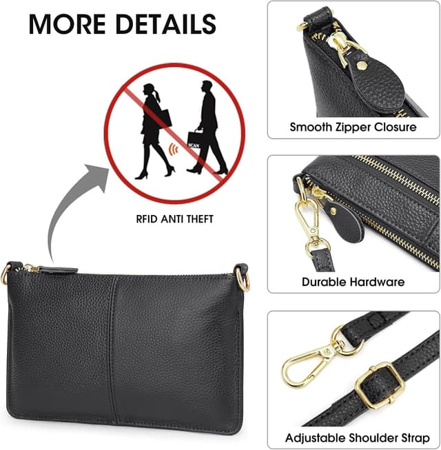 Detalle de Kattee Leather Crossbody Bags for Women – small double-zip crossbody shoulder bag
