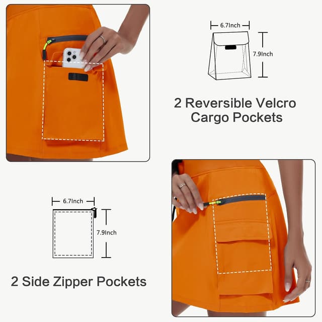 Detalle de MIVEI Women’s Hiking Cargo Skort with Zipper Pockets, Quick-Dry Anti-Chafe Inner Shorts & UPF 50+