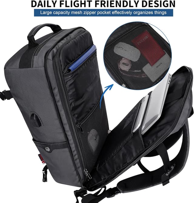 Detalle de WITZMAN Sac à dos de voyage pour ordinateur portable 17" avec port USB (B686) gris argenté