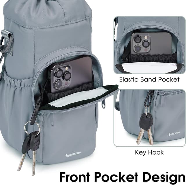 Detalle de Sportsnew insulated water bottle carrier sling bag (1L) with phone pocket – Blue