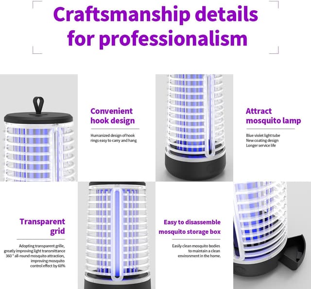 Detalle 2 de Lampada antizanzare elettrica 360° UV ricaricabile Lampe Anti Moustique (395 nm)
