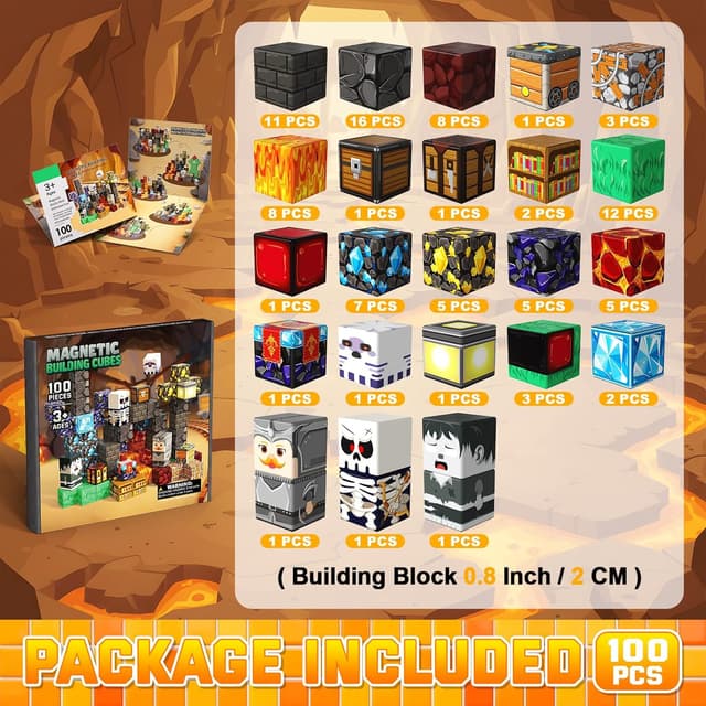 Detalle 2 de CraftyNest magnetische Bausteine (100-teilig) mit Geschichtenbuch „Lava“ – Magnetspielzeug für Kinder ab 3 Jahren