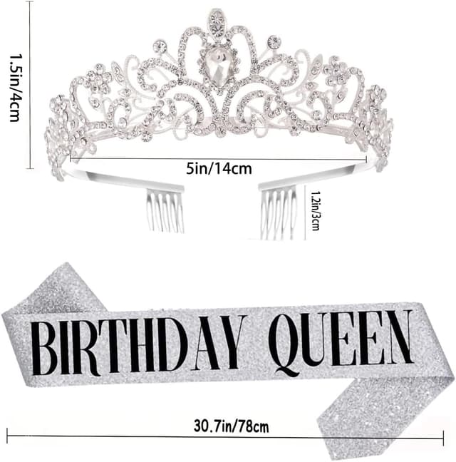 Thumbnail 1 de Birthday Queen Sash & Rhinestone Tiara Set