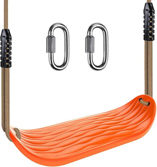 Detalle de BeneLabel Kinder-Schaukel Schaukelbrett mit verstellbarem Seil (130–200 cm) bis 113 kg, Orange „Wasserrippel“-Design