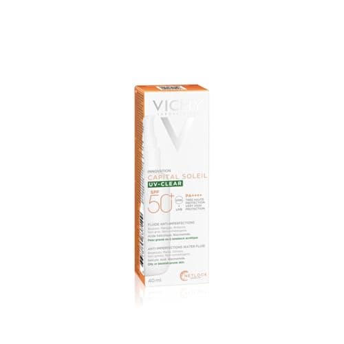Detalle de Vichy Capital Soleil UV-Clear SPF 50+ Fluido Anti-Imperfezioni per pelli miste e grasse, con acido salicilico e niacinamide (40 ml)