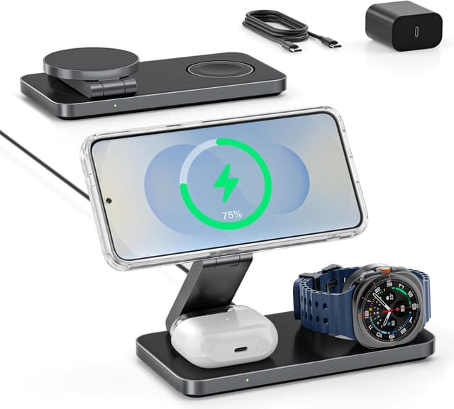 Detalle de KEEPRO 3-in-1 Magnetic Wireless Charging Station for Samsung phones, Galaxy Watch & Buds (MagSafe-style)