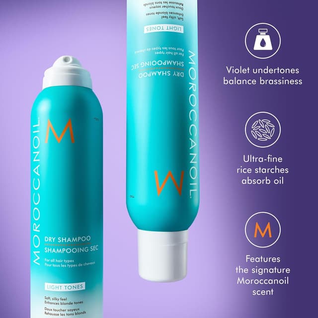 Detalle de Moroccanoil Shampoing Sec Light Tones : rafraîchit les cheveux clairs et aide à équilibrer le ton cuivré