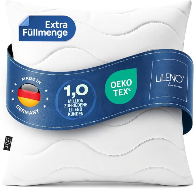 Detalle de LILENO HOME Allergiker Kopfkissen 80x80 (1er Set) – waschbar bis 95°C, OekoTex & Made in DE