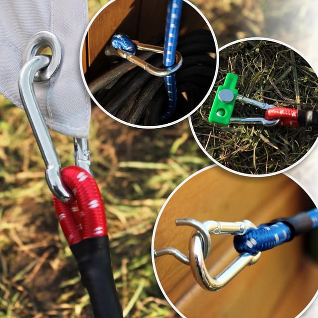 Detalle de COM-FOUR 3 sangles élastiques avec mousquetons (lot de 3, 80 cm) pour vélos, voitures et bagages