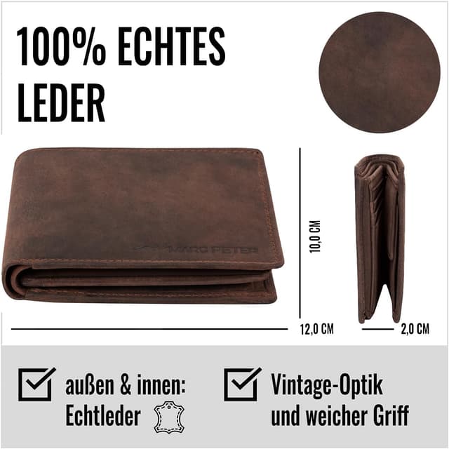 Detalle de Marc Peter® California AirTag Wallet mit Münzfach und RFID-Schutz – Vintage Braun Geldbörse