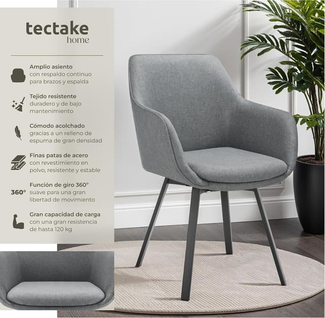 Thumbnail 3 de TecTake® Silla Giratoria con Reposabrazos 🪑 Alta Densidad