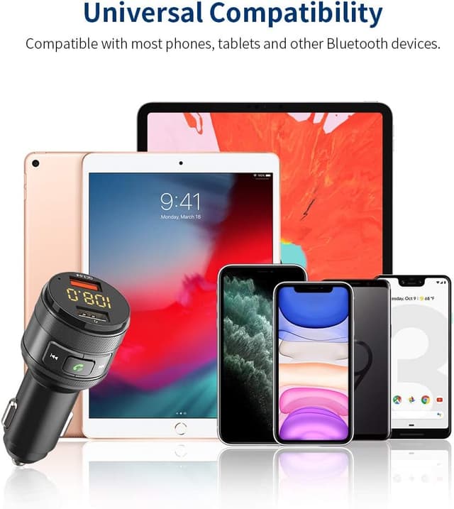 Detalle 2 de ZeaLife Bluetooth FM Transmitter für Auto – mit 2× USB, QC3.0 und Freisprecheinrichtung