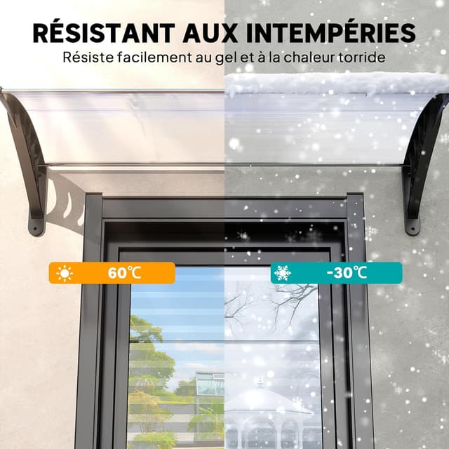 Detalle de Auvent de porte Outsunny en polycarbonate 122x89 cm – Marquise blanche pour protection pluie et UV