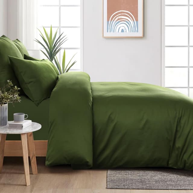 Detalle de Aisbo Bettwäsche 135x200 Baumwolle 4teilig Olivgrün