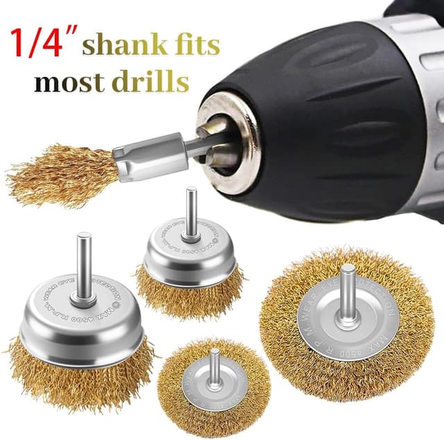 Thumbnail 4 de Wire Brushes Drill Set 10 Pcs Brass Coated