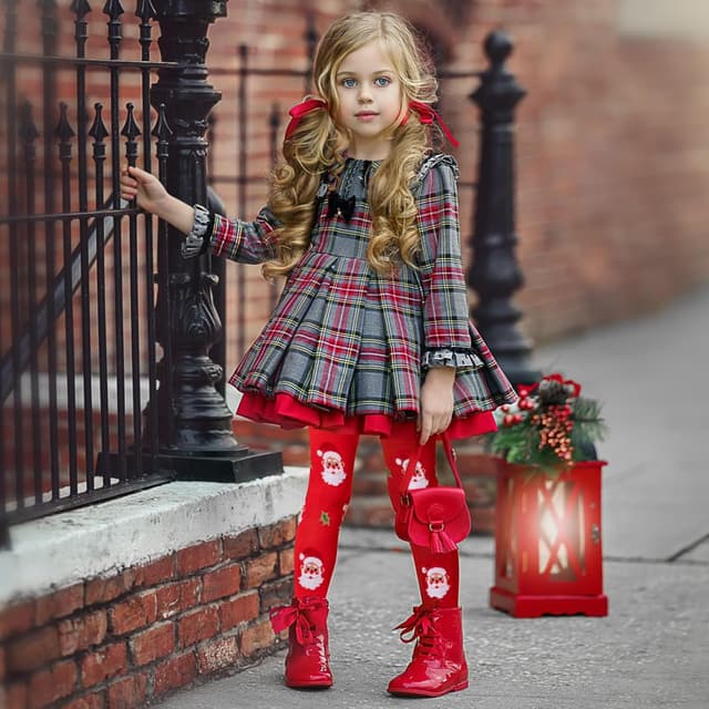 Detalle de Yilanmy Weihnachts-Strumpfhose für Mädchen (2er-Pack), rot mit Weihnachtsmotiven