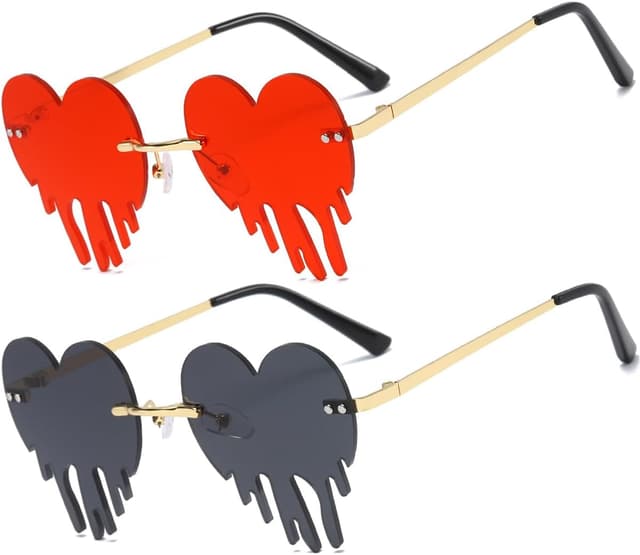 Detalle de Musivon Rave Herz Sonnenbrille im 2er-Set – Festivalbrille mit Herz-Design