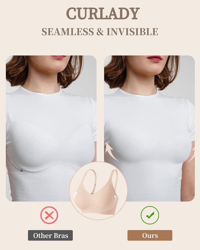 Detalle de Curlady Women’s Wireless Jelly Bra (Seamless, Non-Wired) – Soft Padded T-Shirt Bralette